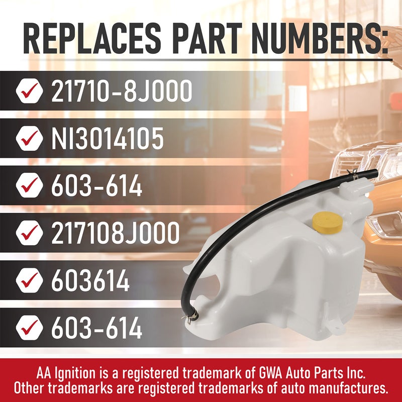 AA Ignition خزان سائل التبريد مع أنبوب الفائض - بديل 21710 -8J000، NI3014105، 603-614 - متوافق مع سيارات نيسان - 2002 - 2006 ألتيما 2.5L و 3.5 V6، 02 - 08 ماكسيما 3.5L V6 - استرداد - Image 3